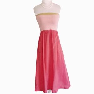 Alythea Coral Strapless Midi Dress Fit and Flare Tube Top Dress with Pockets